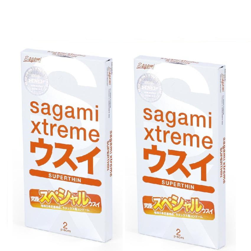 Bao cao su Sagami Superthin bcs siêu mỏng nhiều gel bôi trơn không mùi 1 hộp 2c có che tên sản phẩm - thegioisoi