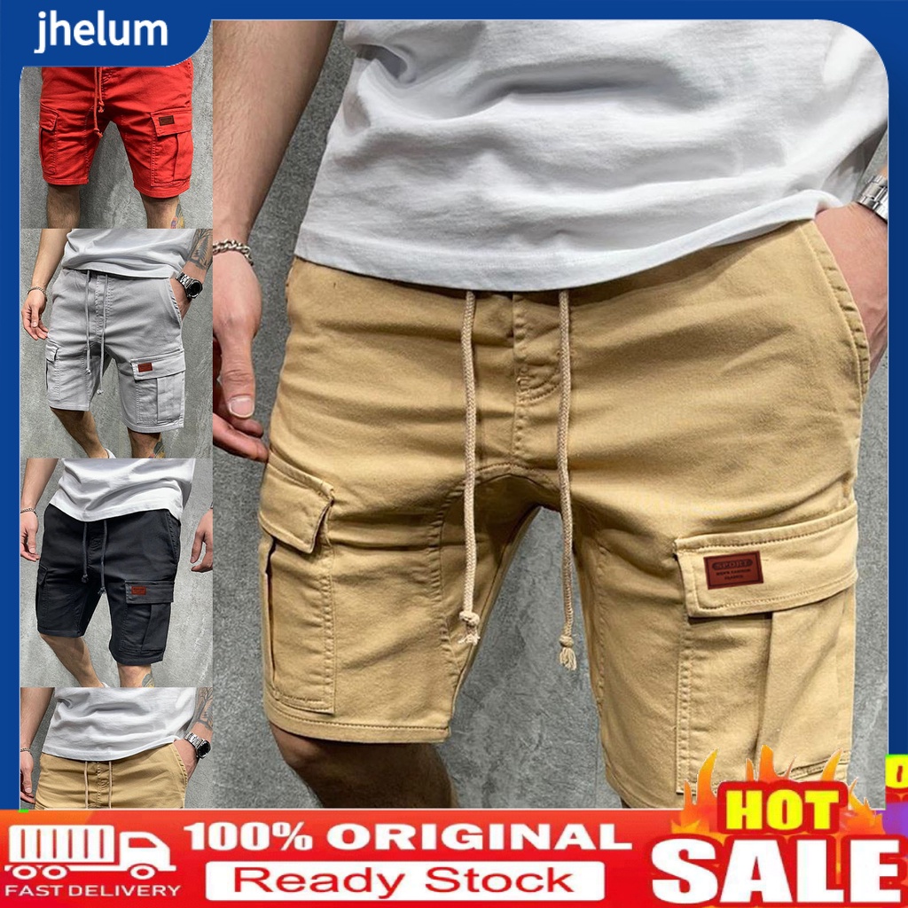 Quần Short Túi Hộp Ống Rộng Màu Trơn Dài Đến Gối Nhiều Túi Cho Nam Tập Luyện