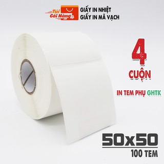 Combo 4 Cuộn Giấy In Tem Nhiệt GHTK Khổ 50x50mm 500 Tem In Tem Phụ Tiện Lợi