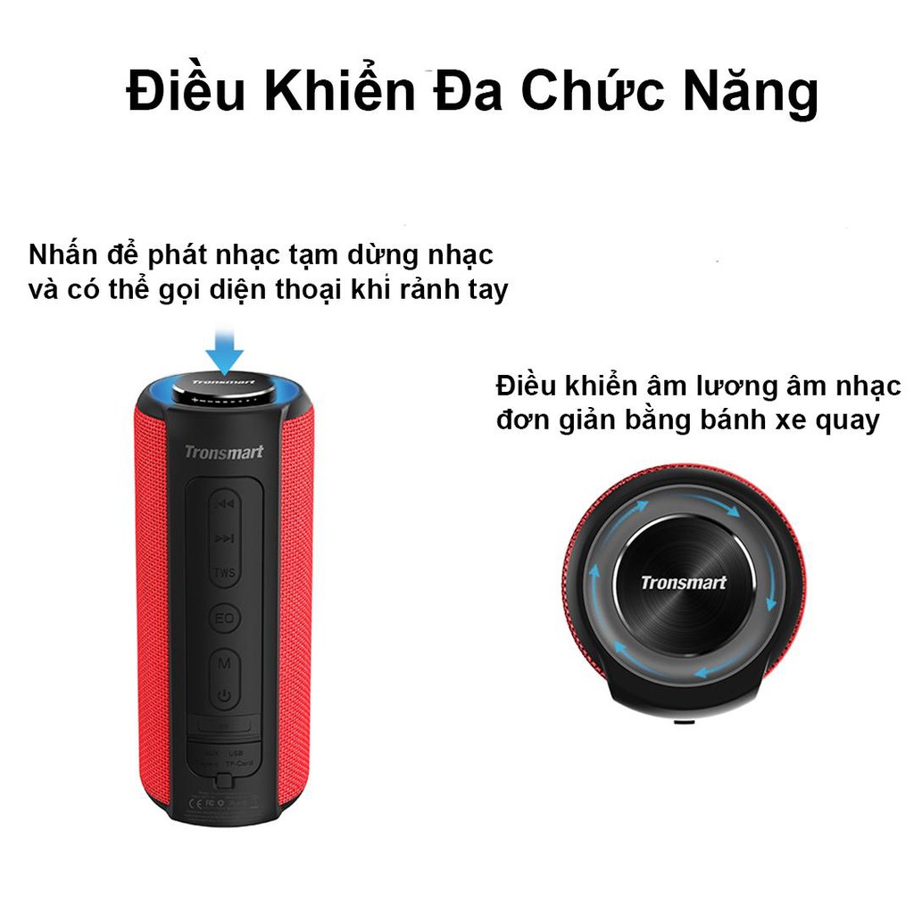 Loa Bluetooth Tronsmart Element T6 Plus Loa di động 40W, Chống nước IPX7, kiêm sạc dự phòng