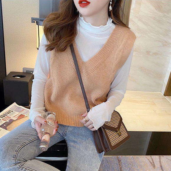 Áo len không tay cổ chữ v dáng rộng thời trang dành cho nữ