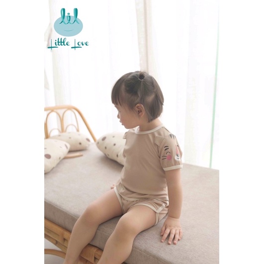 Đồ bộ bé gái và đồ bộ bé trai 5 đến 20 kg Little Love cộc tay, bộ quần áo trẻ em thun tăm mềm