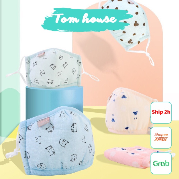 Khẩu trang 3D 4 lớp vải xô xuất Nhật kháng khuẩn mềm mại có nút điều chỉnh cho bé