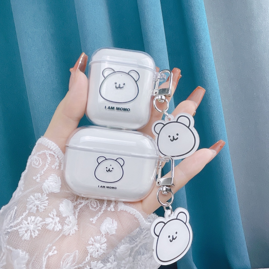 Vỏ Bảo Vệ Hộp Sạc Tai Nghe AirPods3 AirPods3 AirPods2gen Màu Trong Suốt Họa Tiết Đầu Gấu Dễ Thương Ốp