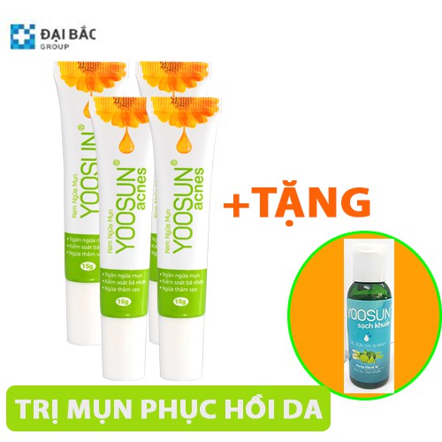 Combo 4 tuýp kem ngăn ngừa mụn, kiểm soát bã nhờn, ngừa thâm sẹo YOOSUN Acnes 15gr/tuýp tặng 1 gói tăm bông chấm mụn