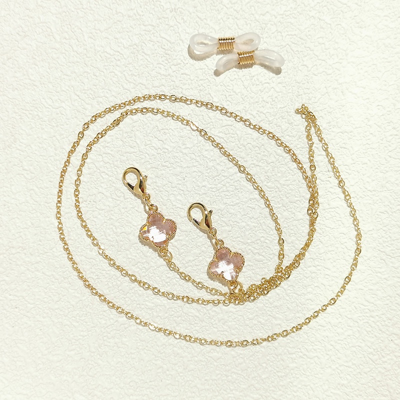 Dây Đeo Mắt Kính Gắn Đá Quý Cỏ Bốn Lá Màu Xanh Lá Thiết Kế Chính Hãng Đa Năng