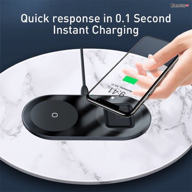 Đế sạc nhanh không dây Baseus Simple 2 in 1 Wireless Charger 18W cho iPhone và Airpods (18W, Wireless Quick charger)