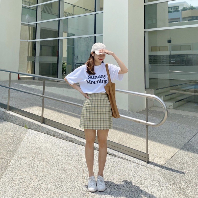 Sibling House - Áo thun tay ngắn form rộng oversize, Áo thun tay ngắn in chữ Sunday nổi