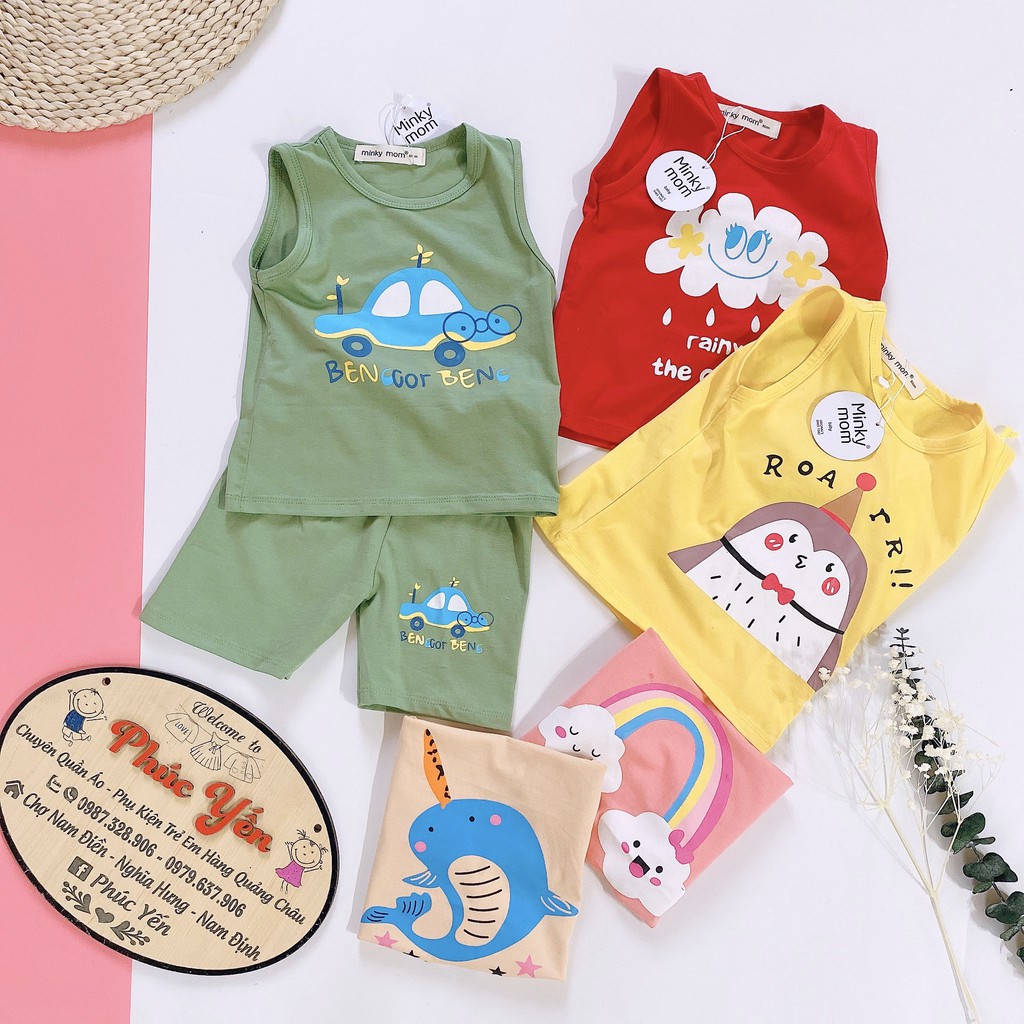 Bộ Ba Lỗ Cotton 100 % Hàng Minky Mom In Họa Tiết Mây-Đỏ Cho Bé (Size 8-18kg) (SP001472)