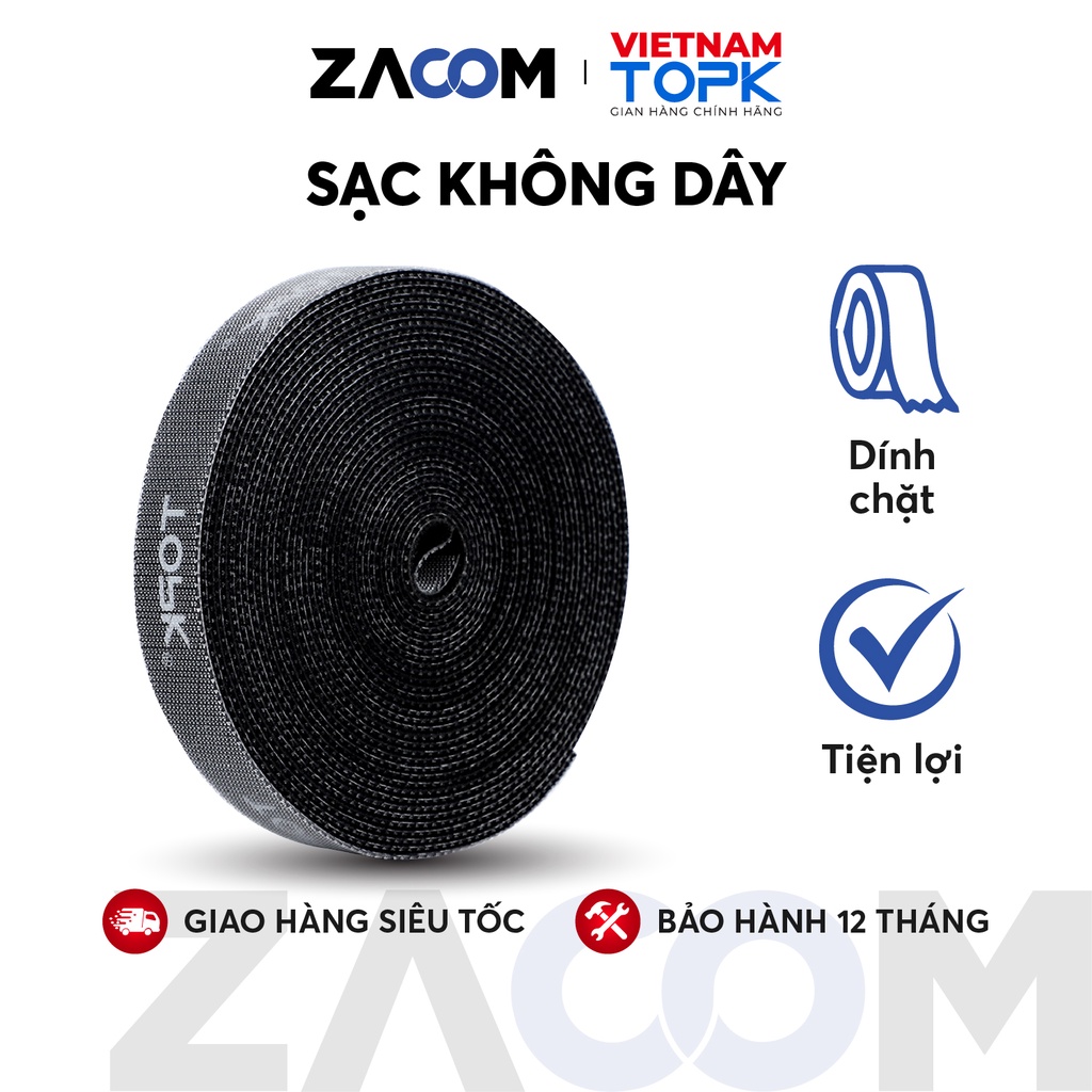 Cuộn dây quấn velcro TOPK J01 cố định dây cáp chống rối tiện lợi - Hàng phân phối chính hãng - Bảo hành 12 tháng