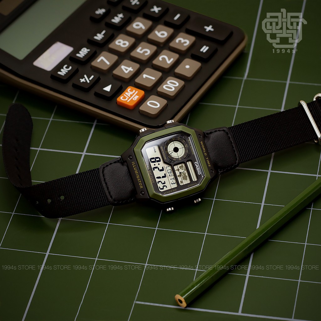Đồng hồ nam Casio AE-1200 Series, Pin 10 năm, giờ thế giới, hàng chính hãng