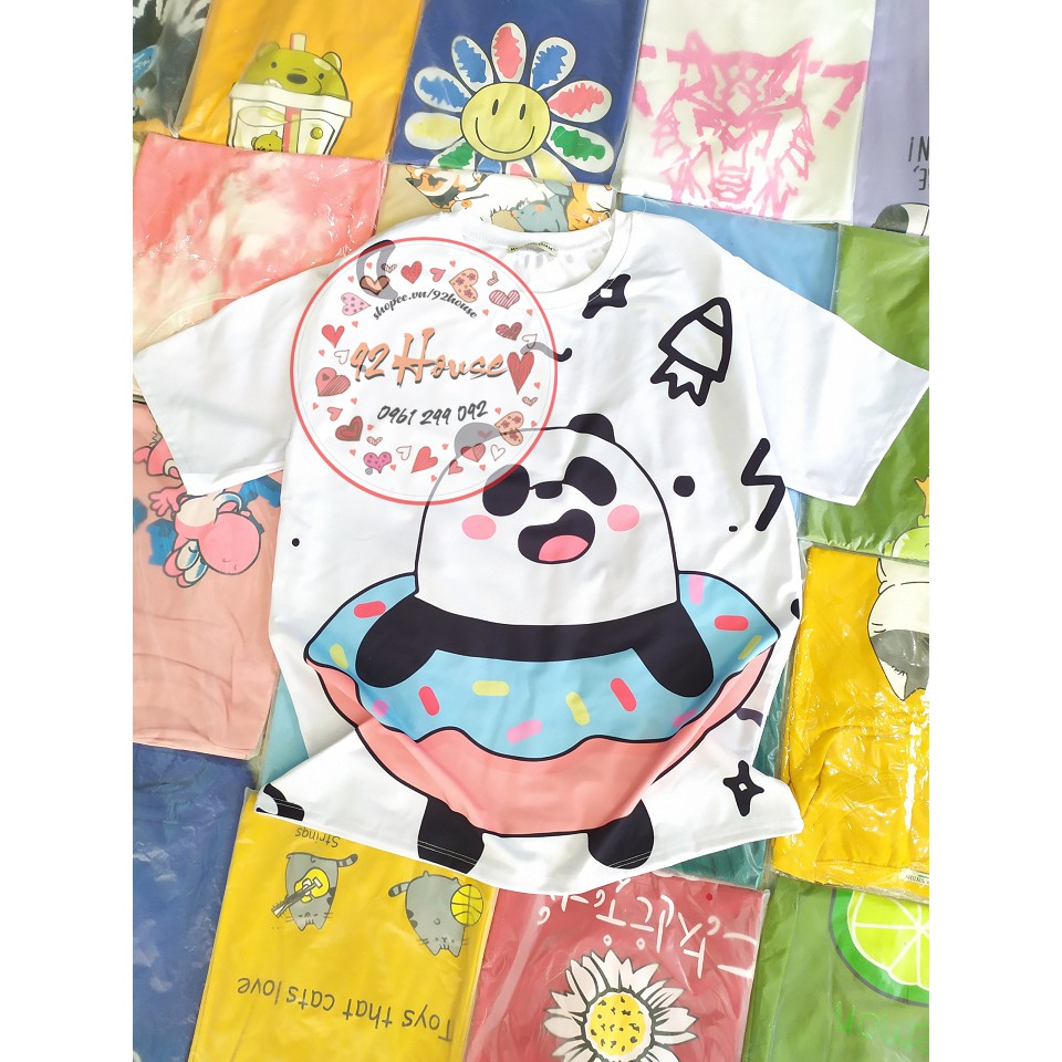 Áo thun tay lỡ unisex gấu trúc + Quần cartoon hình gấu freesize form rộng