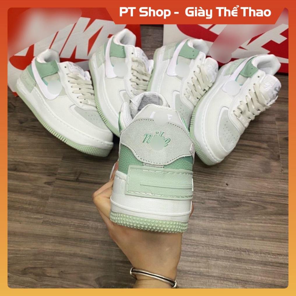 Giày AF1 Trắng Xanh Shadow Full box, GiầyThể Thao Sneaker Air Force  Xanh Lá Mạ