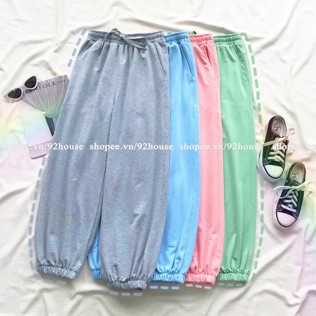 Bộ đồ thun mặc nhà unisex bé gái táo quần jogger nỉ ống bom form rộng tay lỡ