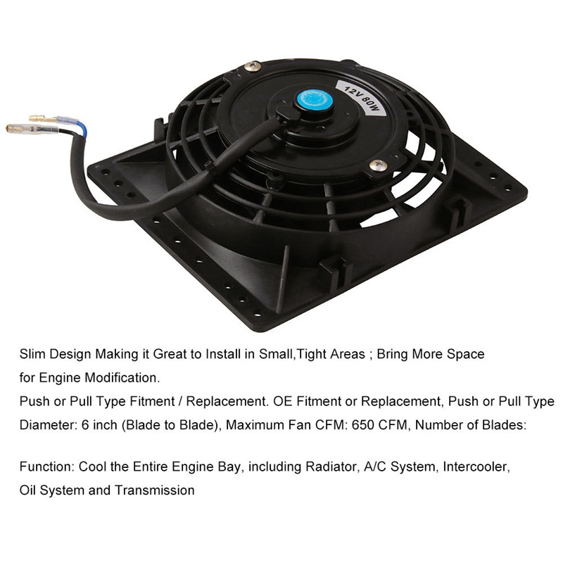 Quạt Tản Nhiệt 6 Inch 650CFM 12V 80W Siêu Mỏng Kèm Giá Đỡ Tiện Dụng
