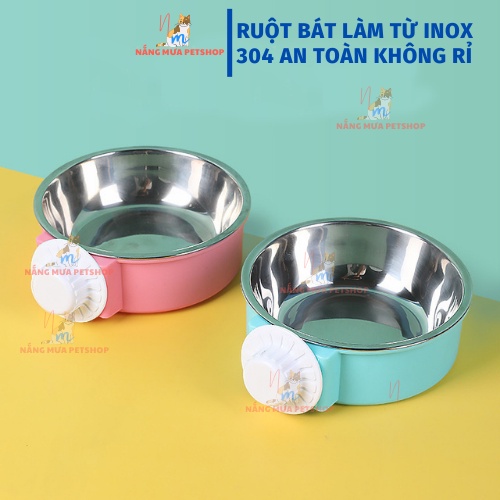 Bát ăn cho chó, bát ăn gắn chuồng cho chó mèo ruột inox