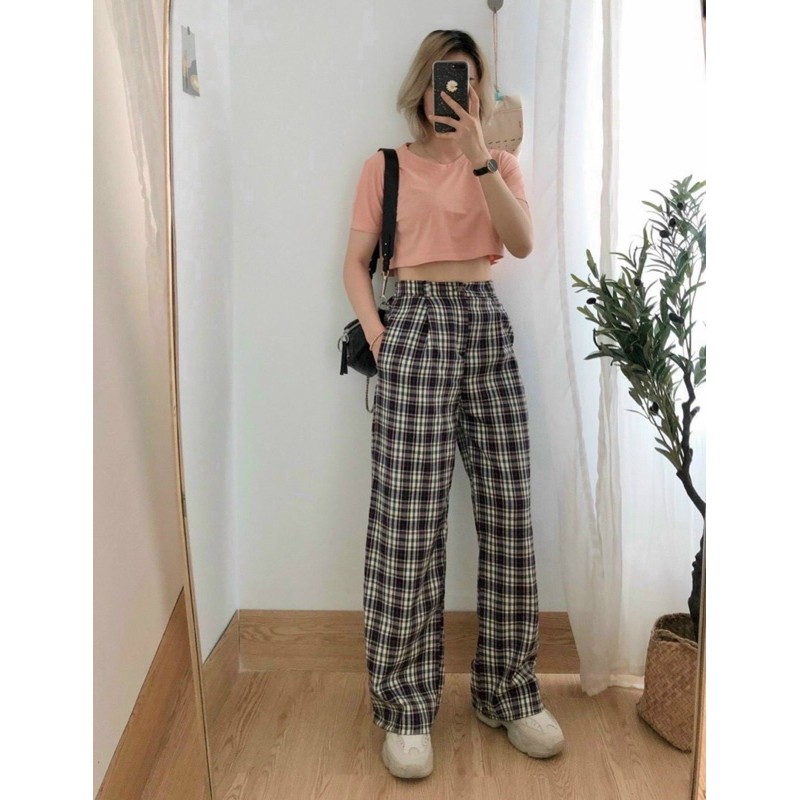 Quần kẻ CARO ống rộng siêu hot ( giao màu ngẫu nhiên )