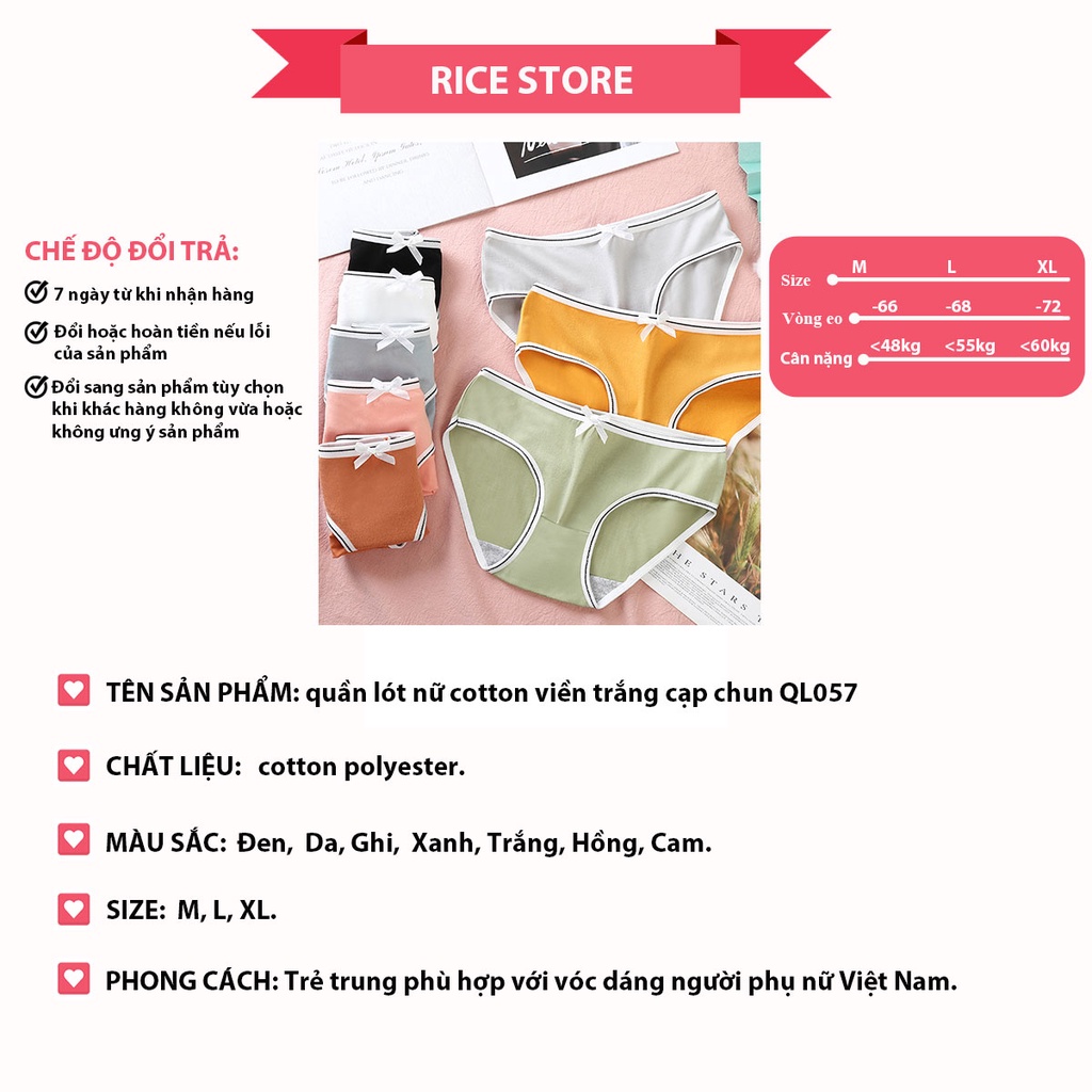 Quần lót nữ Cotton viền trắng cạp chun kháng khuẩn KIMCHIBIKINI chip nhật thoáng mát mềm mại dễ thương QL057