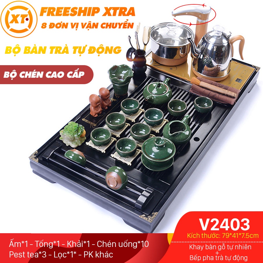 Bàn trà điện thông minh đầy đủ Khay bàn, ấm chén, bếp pha trà thông minh inox 304 bản 2020 mã 02403
