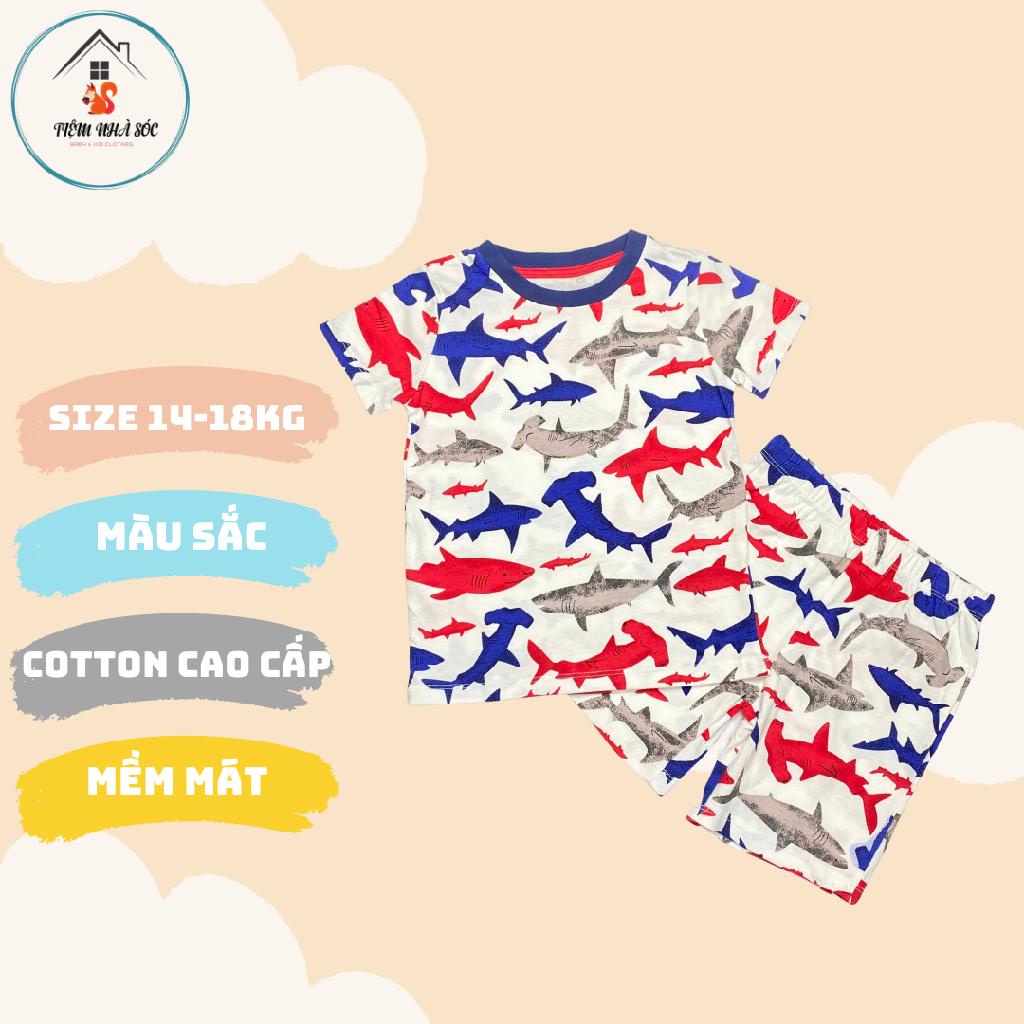 Bộ cộc tay bé trai in hình cá mập đỏ xanh hàng xuất Hàn size 3 - 4 tuổi Tiệm Nhà Sóc