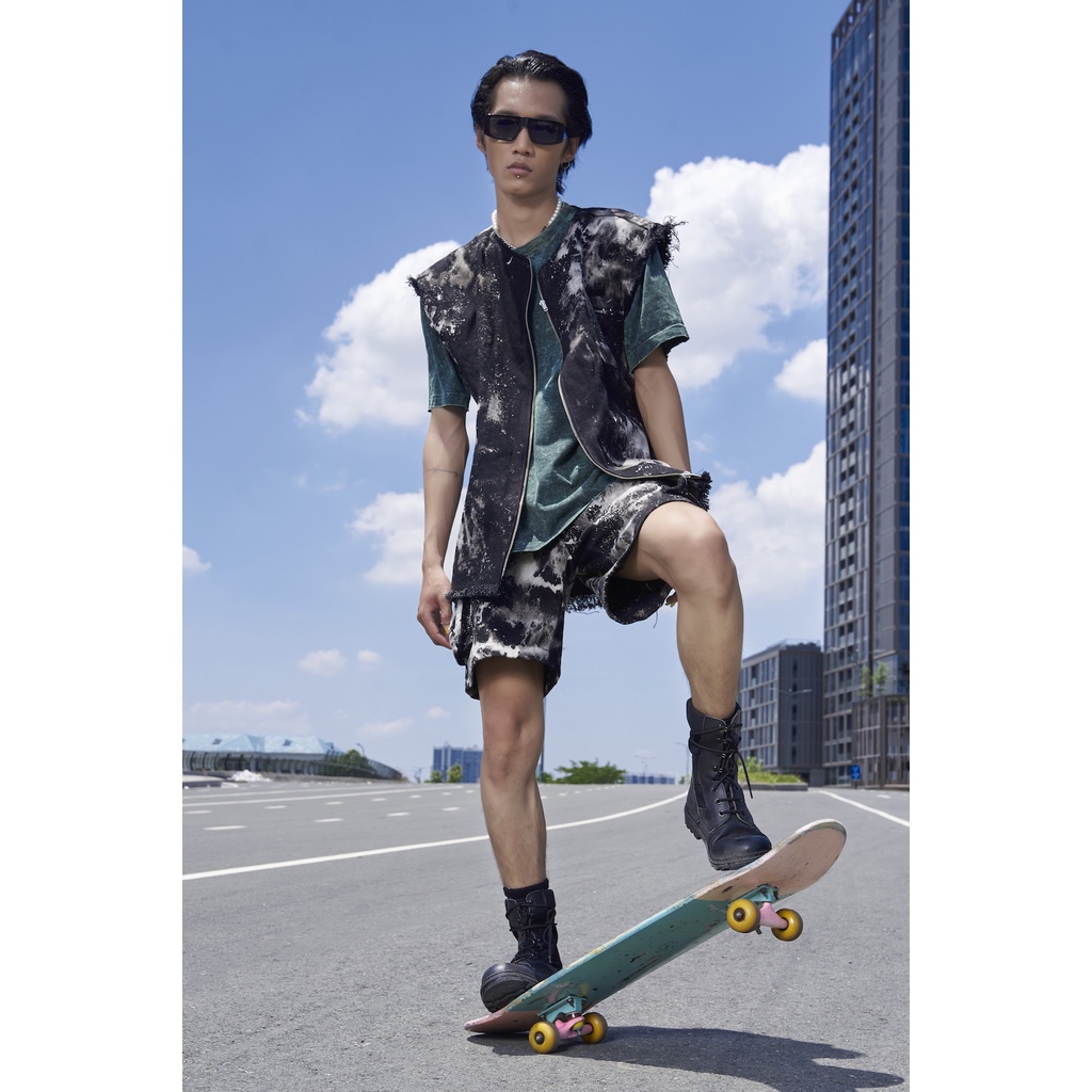 Quần short nam denim xử lý wash thoải mái bền V VICOLAS - ASPHALT SHORT