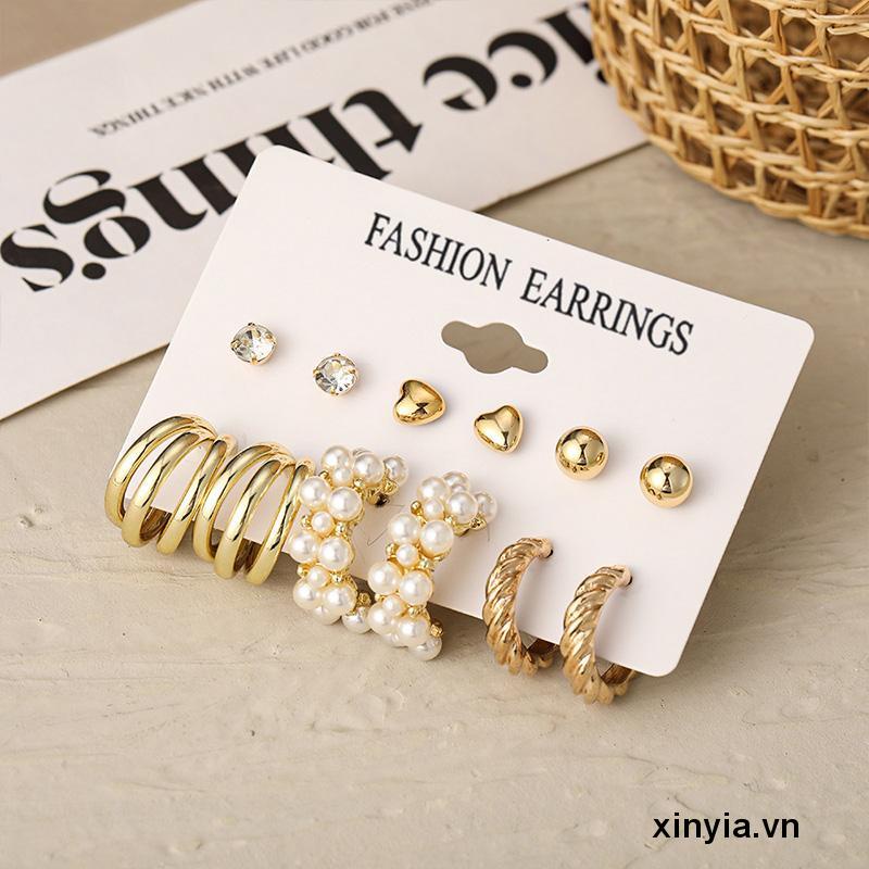 Bông Tai Hình Trái Tim Đính Ngọc Trai Nhân Tạo Thời Trang