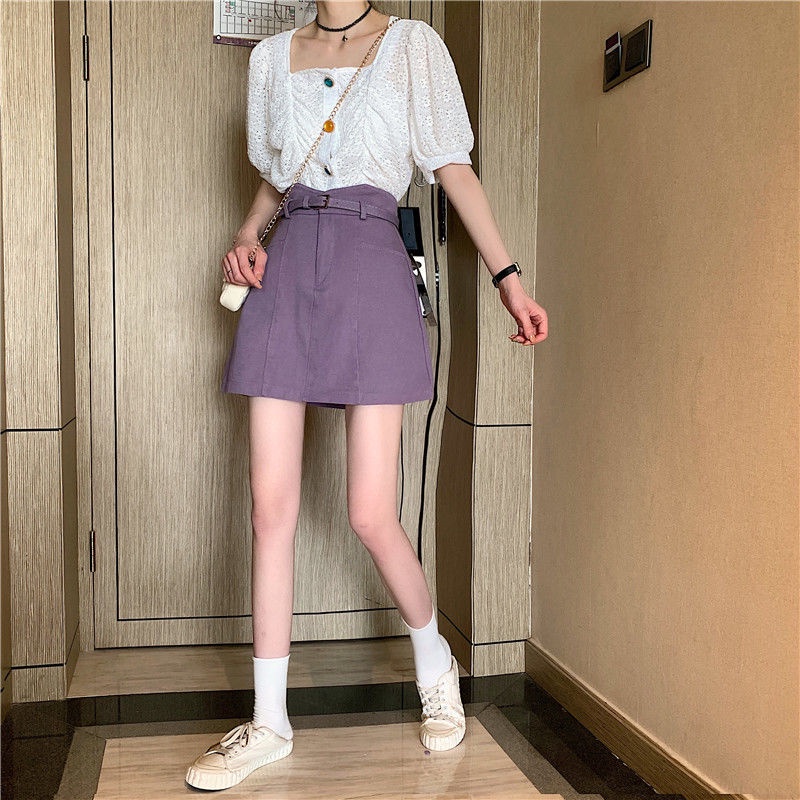 Jiashucheng Chân Váy Denim Lưng Cao Màu Sắc Thời Trang Mùa Hè Cho Nữ