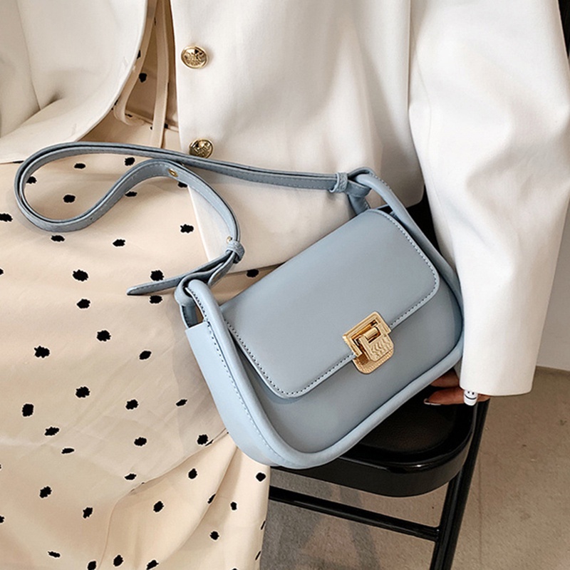 Túi Đeo Vai Có Khóa Màu Xanh Dương Phong Cách Pháp Thời Trang Cho Nữ