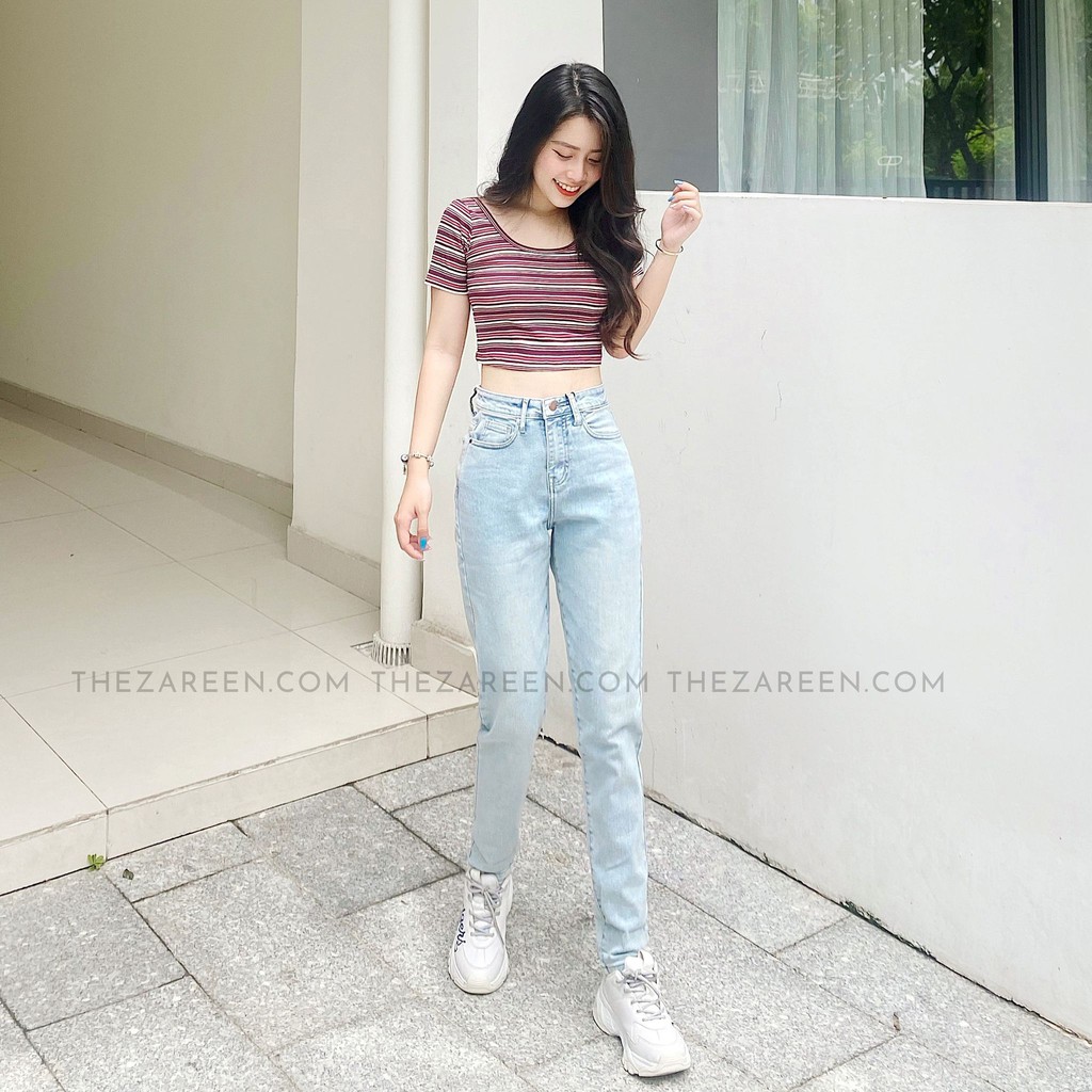 QUẦN JEANS BAGGY XĂN LAI BASIC ZAREEN JEA109 XANH NHẠT