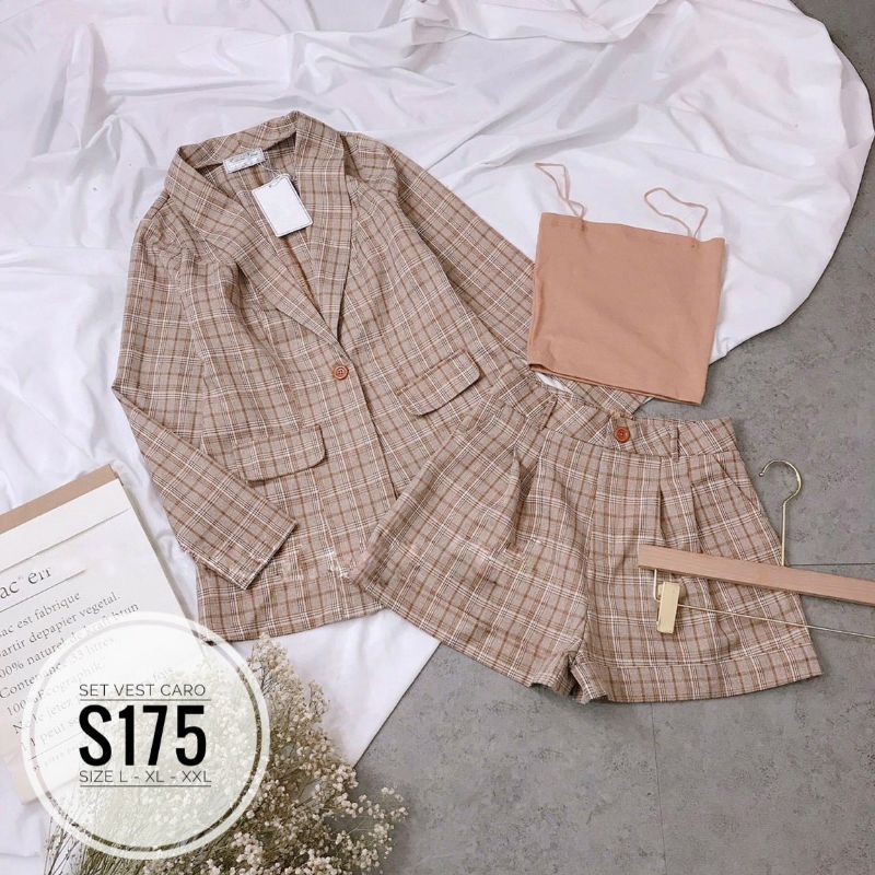 Set big size caro gồm quần, áo vest, áo dây có nhiều màu chọn lựa từ 60kg-90kg