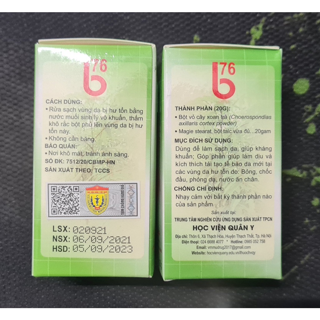 Bột rắc vết thương B76 20g - Làm sạch da, hỗ trợ kháng khuẩn, kích thích tái tạo tế bào da mới do bỏng, vết loét