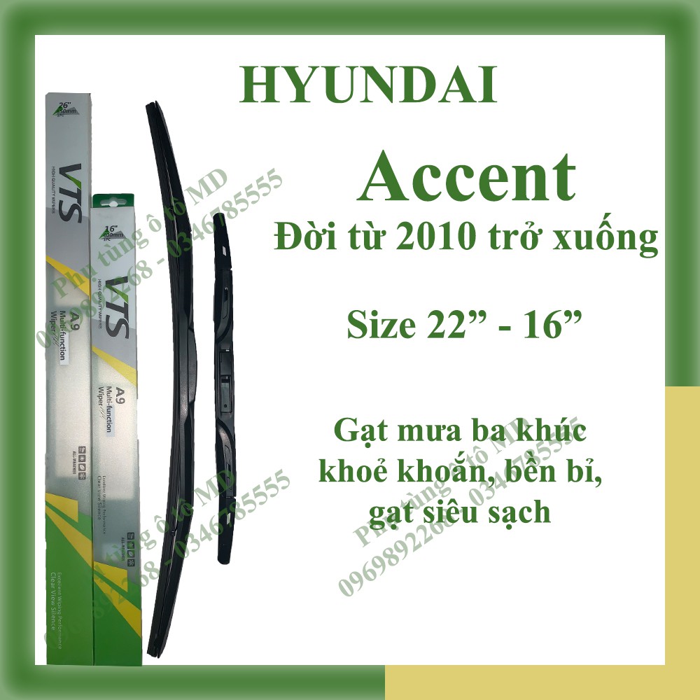 Bộ gạt mưa Hyundai Accent các đời và gạt mưa các dòng xe khác của Hyundai: Avante, Gentz, i10, i20, i30, Santafe