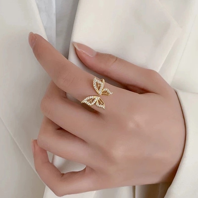 Nhẫn Hở Mạ Vàng Hình Cánh Bướm Đính Đá Zircon Thời Trang Cho Nữ