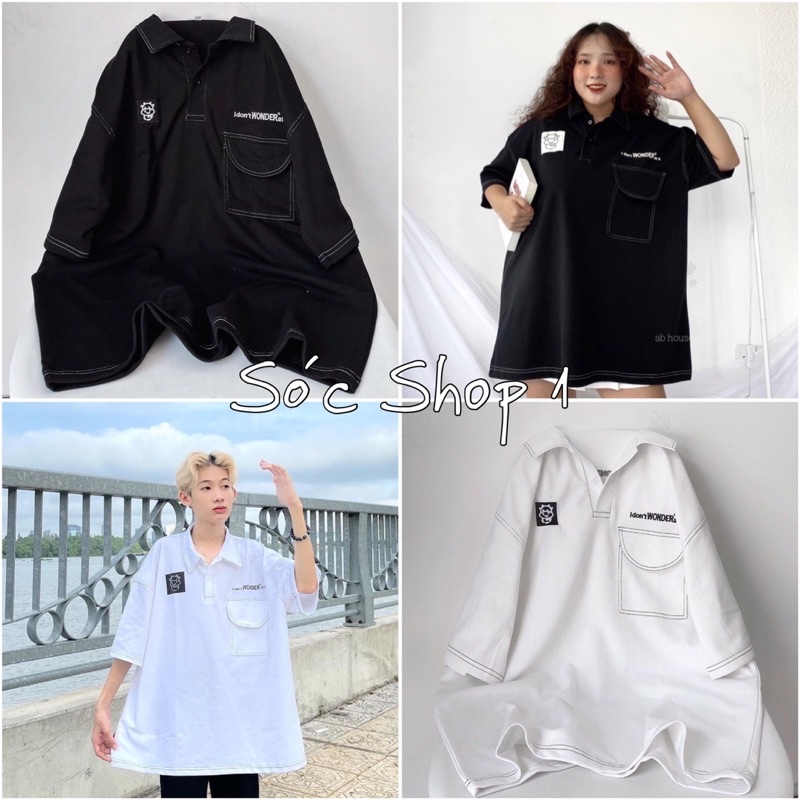 Áo Thun Polo Chỉ Nổi Logo Bò Sữa Ngực, Áo Phông Có Cổ Form Rộng Unisex