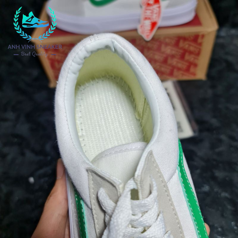Giày Vans Old Skool White Green Trắng Sọc Xanh Lá Nam Nữ Cổ Thấp