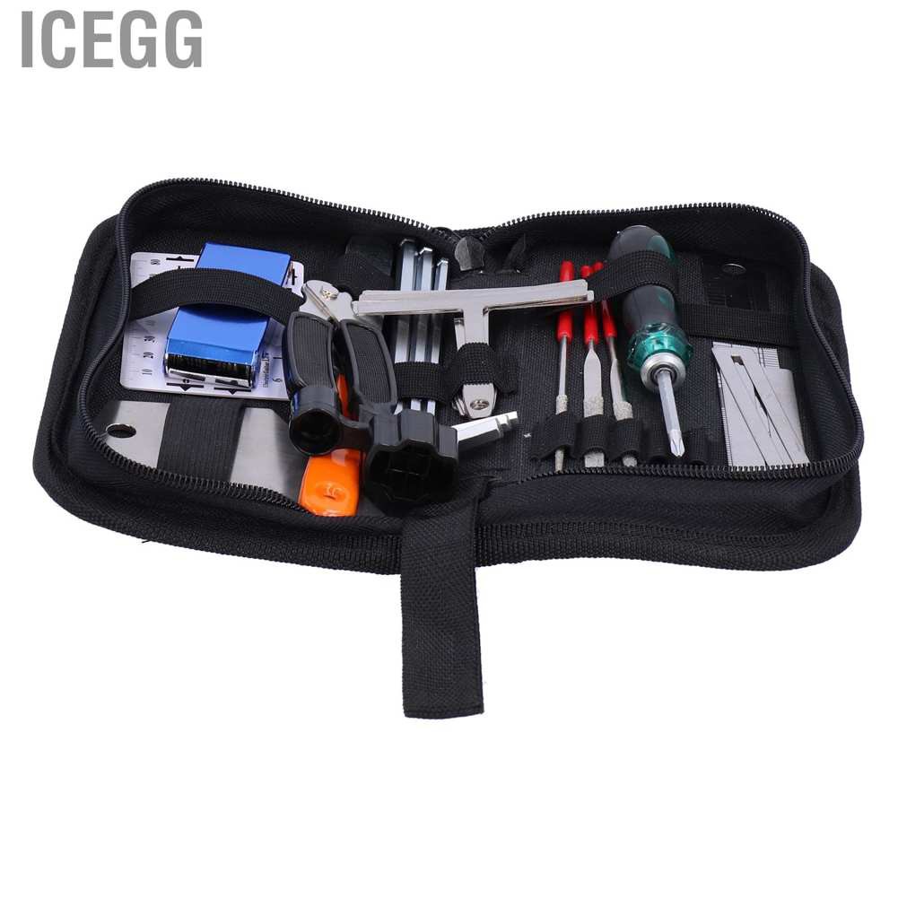 Icegg 25Pcs Guitar Repair Tool Set DIY Files String Cutter Fingerboard Protector with Storage Bag