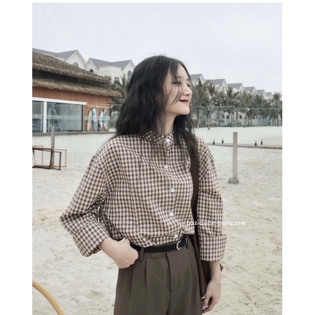 Áo sơ mi kẻ caro cổ tàu 🔥H203
