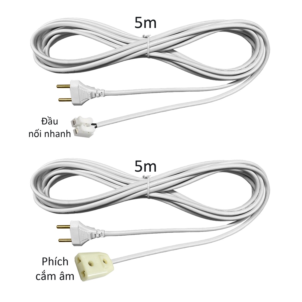 5m Dây điện nối dài liền phích cắm và đầu ổ cắm hoặc đầu nối nhanh W5m-P-x