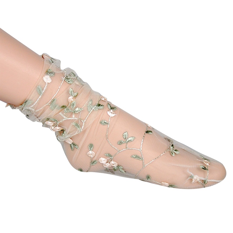 1 Đôi Tất Chân Ren Thêu Hoa Xinh Xắn Cho Nữ