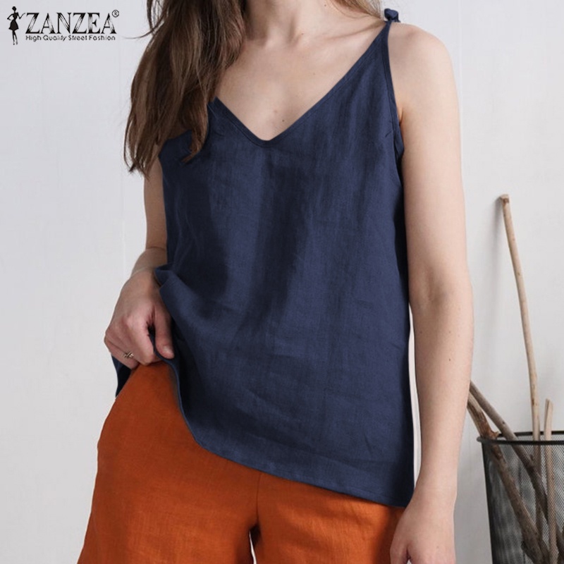Áo Zanzea cho nữ không tay cổ chữ V màu trơn thời trang cho nữ