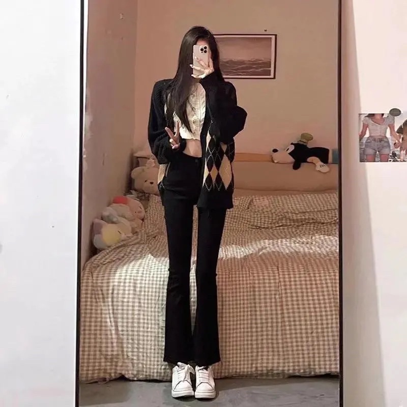 Quần Jeans Ống Loe 9 Tấc Màu Đen Cạp Cao Phong Cách Ulzzang Chất Jean Co Dãn Nhẹ Năng Động Cá Tính Loại 1
