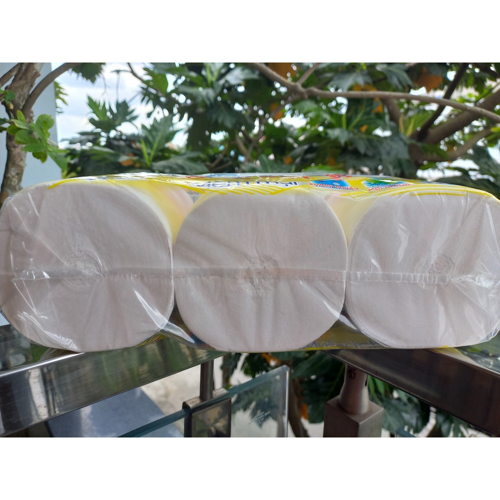 Giấy vệ sinh NyNa 3 lớp siêu mềm, siêu dai, kháng khuẩn, thấm hút tốt. GVS cuộn không lõi cao cấp không bột, không bụi.