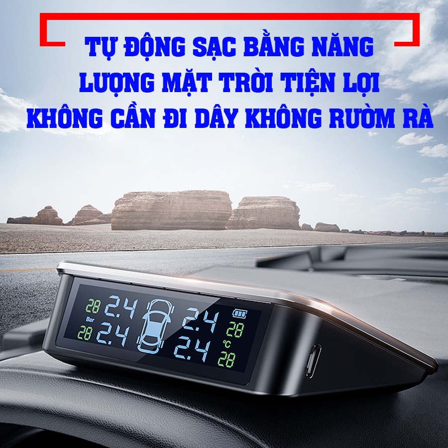 Cảm biến áp suất lốp ô tô cảm ứng van ngoài quốc tế mới cao cấp CAR365 phù hợp mọi loại xe, màn hình LCD