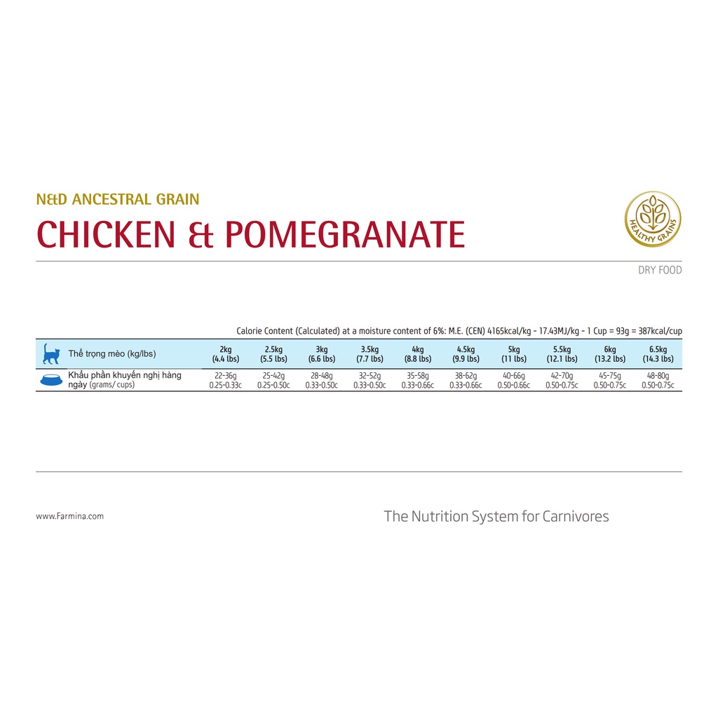 Thức Ăn Cho Mèo - Hạt N&D Ancestral Cho Mèo trưởng thành công thức gà, yến mạch & lựu 5Kg