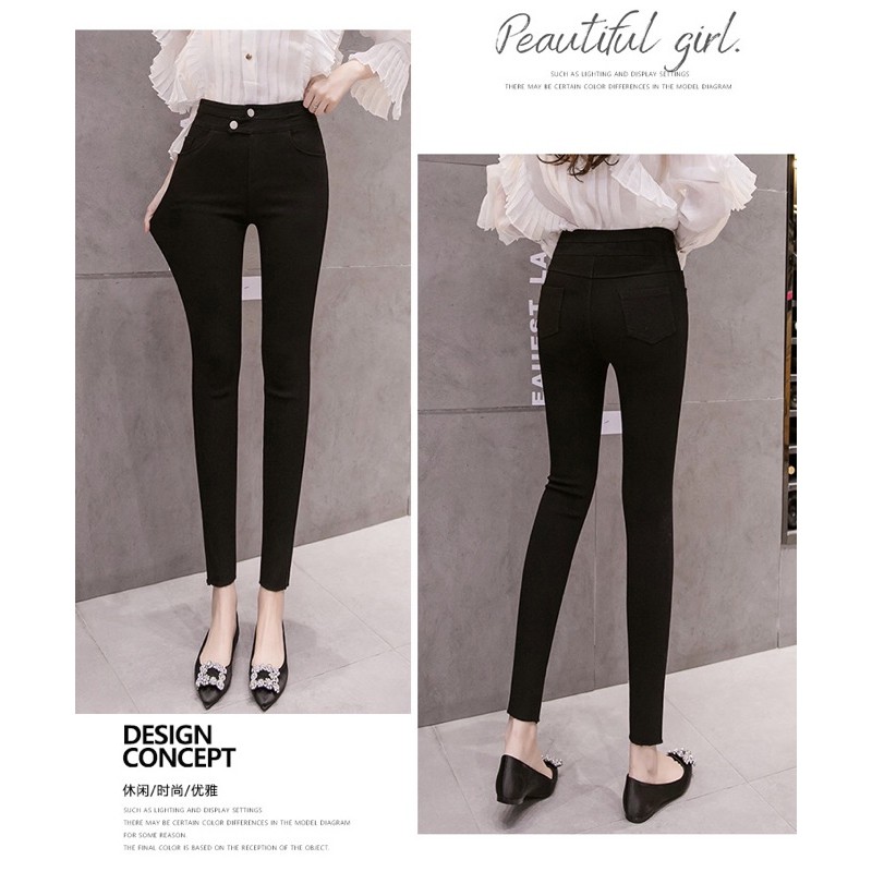 quần skinny hean thun đen lưng cài nút xéo size 70-80kg