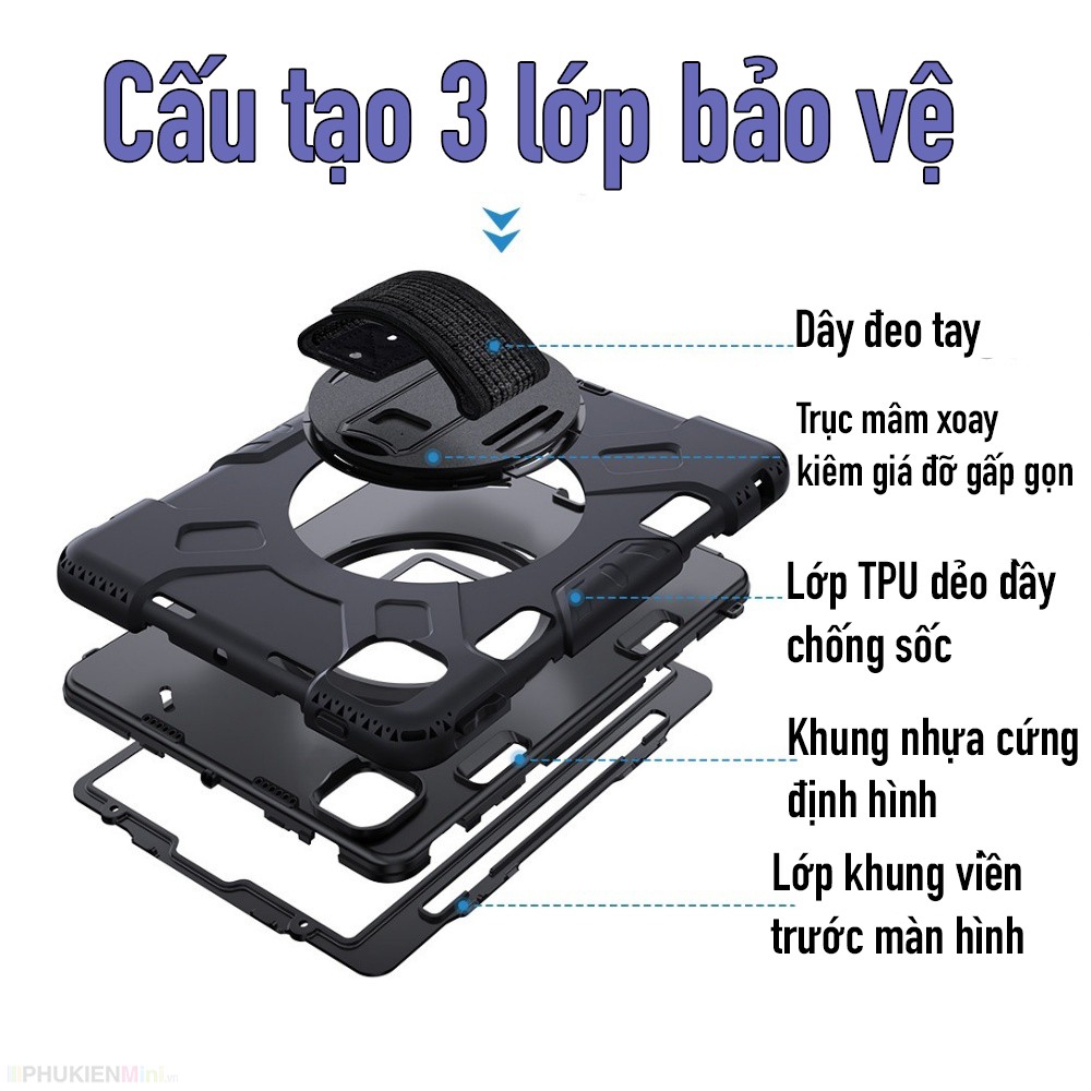 Ốp chống sốc tay xoay 360 độ có cài cho bút Apple Pencil 2 có giá đỡ dựng máy cho iPad Pro 11inch 2018 2020 2021 M1