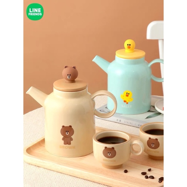 Bộ Ấm Trà Line Friends Bằng Gốm Sứ Cao Cấp Gấu Brown, Vịt Sally, Thỏ Cony Pha Trà Đạo