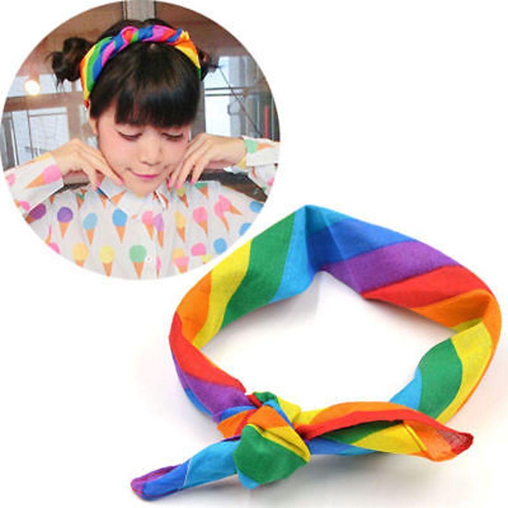 Băng Đô Cotton Hình Vuông Màu Cầu Vồng Phong Cách Thể Thao Cho Nữ