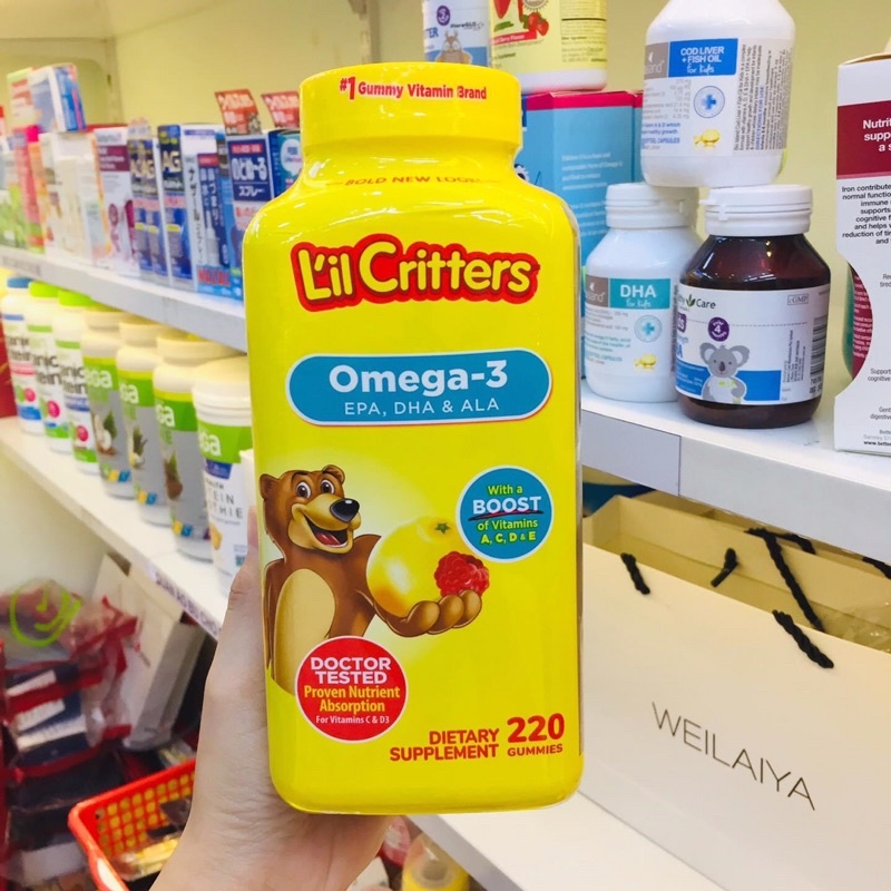 [ Mẫu mới date 12/2023]- Kẹo Gấu Lil Critters Calcium - Omega 3 *DHA*- Multi vites 220 viên - Mỹ| Siêu Thị Mới