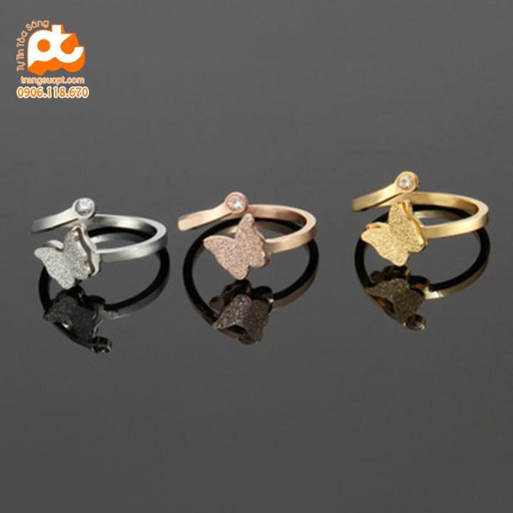 Nhẫn titan nữ freesize bướm phun cát cách điệu cao cấp thép không gỉ titanium